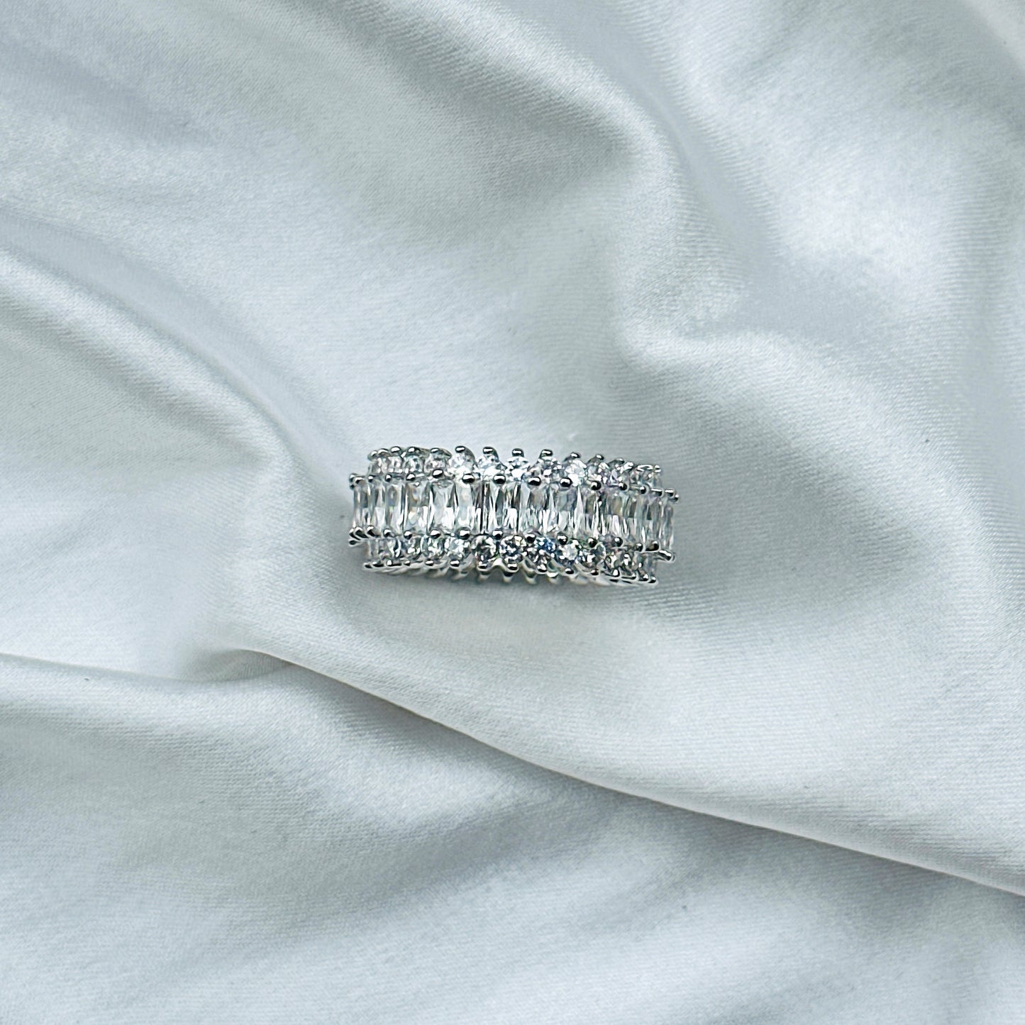 American Diamond Silver Plated Ring (Size: US 7 & US 8)