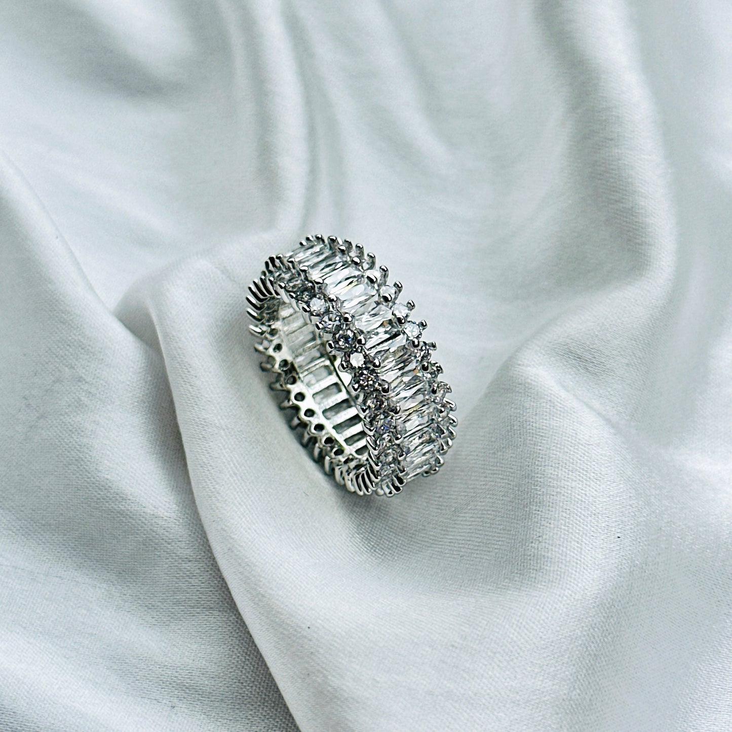 American Diamond Silver Plated Ring (Size: US 7 & US 8)