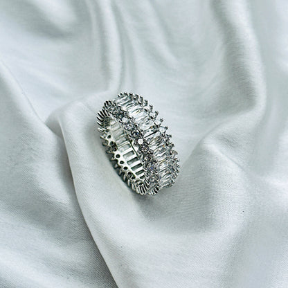 American Diamond Silver Plated Ring (Size: US 7 & US 8)