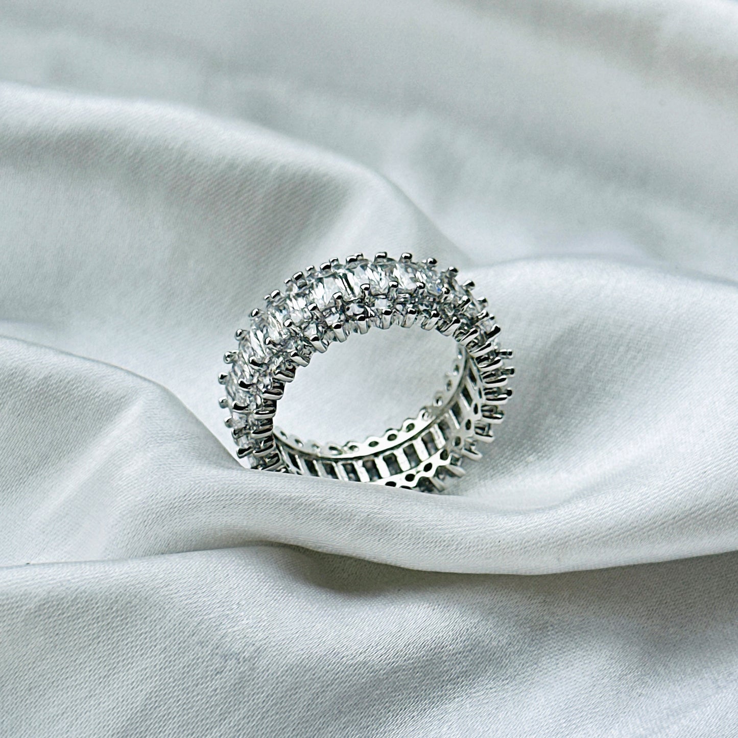 American Diamond Silver Plated Ring (Size: US 7 & US 8)