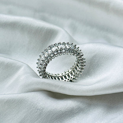 American Diamond Silver Plated Ring (Size: US 7 & US 8)