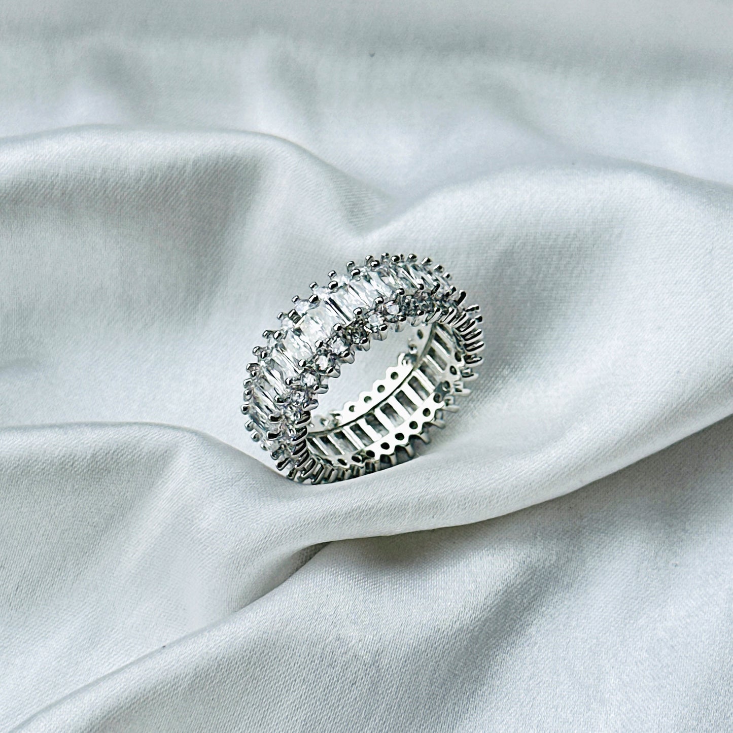 American Diamond Silver Plated Ring (Size: US 7 & US 8)