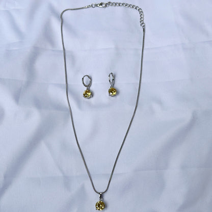 Yellow Topaz Cubic Zircon Silver Plated Pendant Set