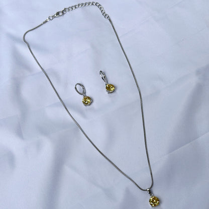 Yellow Topaz Cubic Zircon Silver Plated Pendant Set