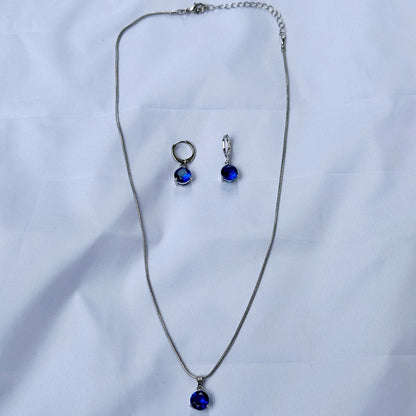 Blue Sapphire Cubic Zircon Silver Plated Pendant Set