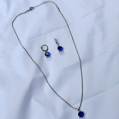 Blue Sapphire Cubic Zircon Silver Plated Pendant Set