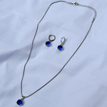 Blue Sapphire Cubic Zircon Silver Plated Pendant Set