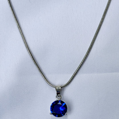 Blue Sapphire Cubic Zircon Silver Plated Pendant Set