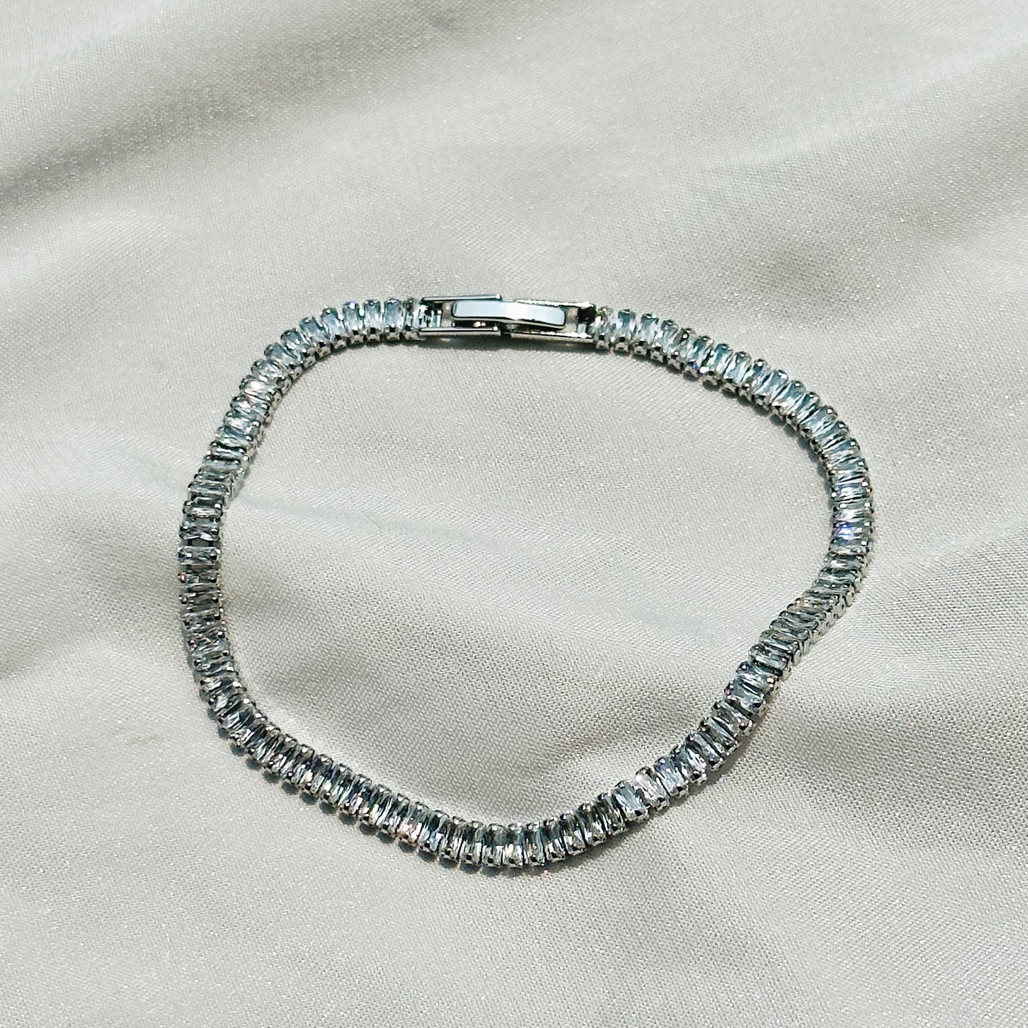American Diamond Silver Plated Tennis Chain Bracelet