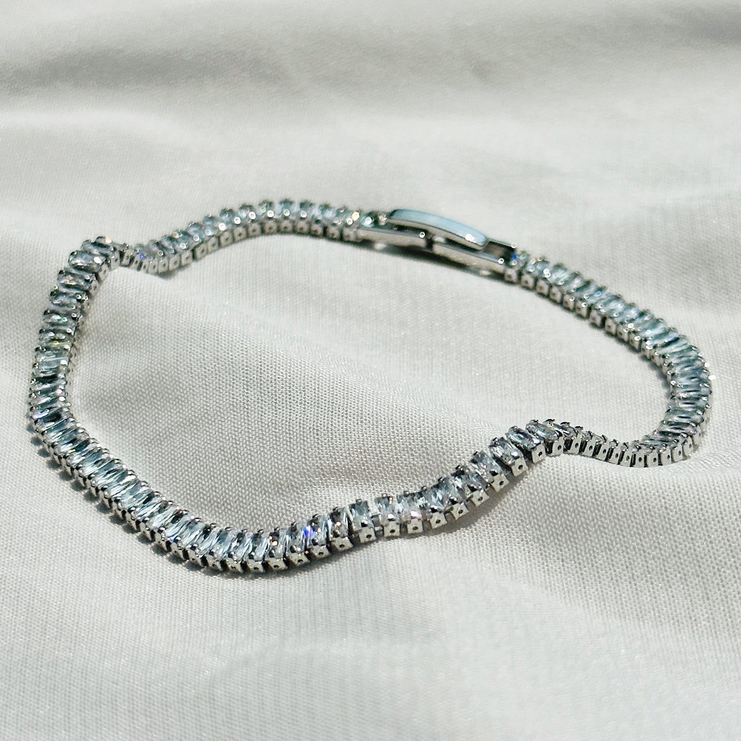 American Diamond Silver Plated Tennis Chain Bracelet
