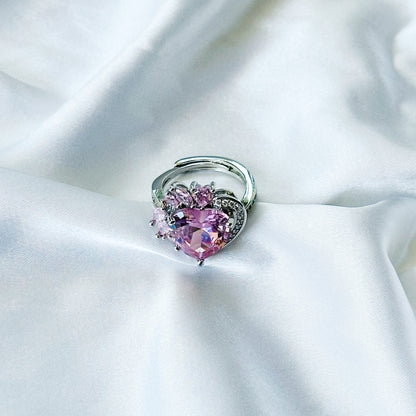 Pink Topaz Cubic Zircon American Diamond Silver Plated Adjustable Ring
