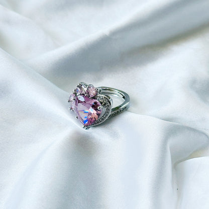 Pink Topaz Cubic Zircon American Diamond Silver Plated Adjustable Ring