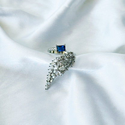 Blue Sapphire Cubic Zircon American Diamond Silver Plated Adjustable Ring