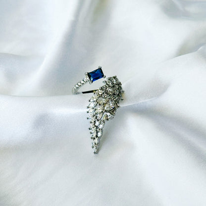 Blue Sapphire Cubic Zircon American Diamond Silver Plated Adjustable Ring