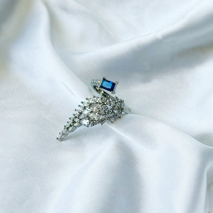 Blue Sapphire Cubic Zircon American Diamond Silver Plated Adjustable Ring
