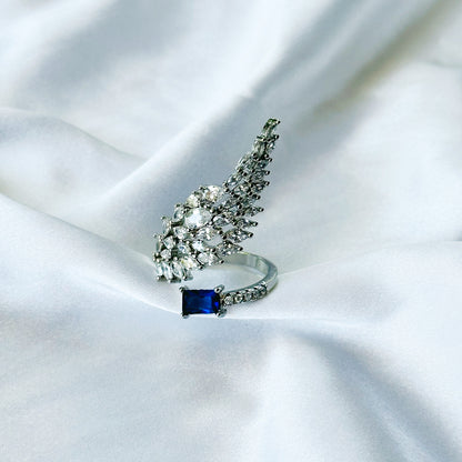 Blue Sapphire Cubic Zircon American Diamond Silver Plated Adjustable Ring
