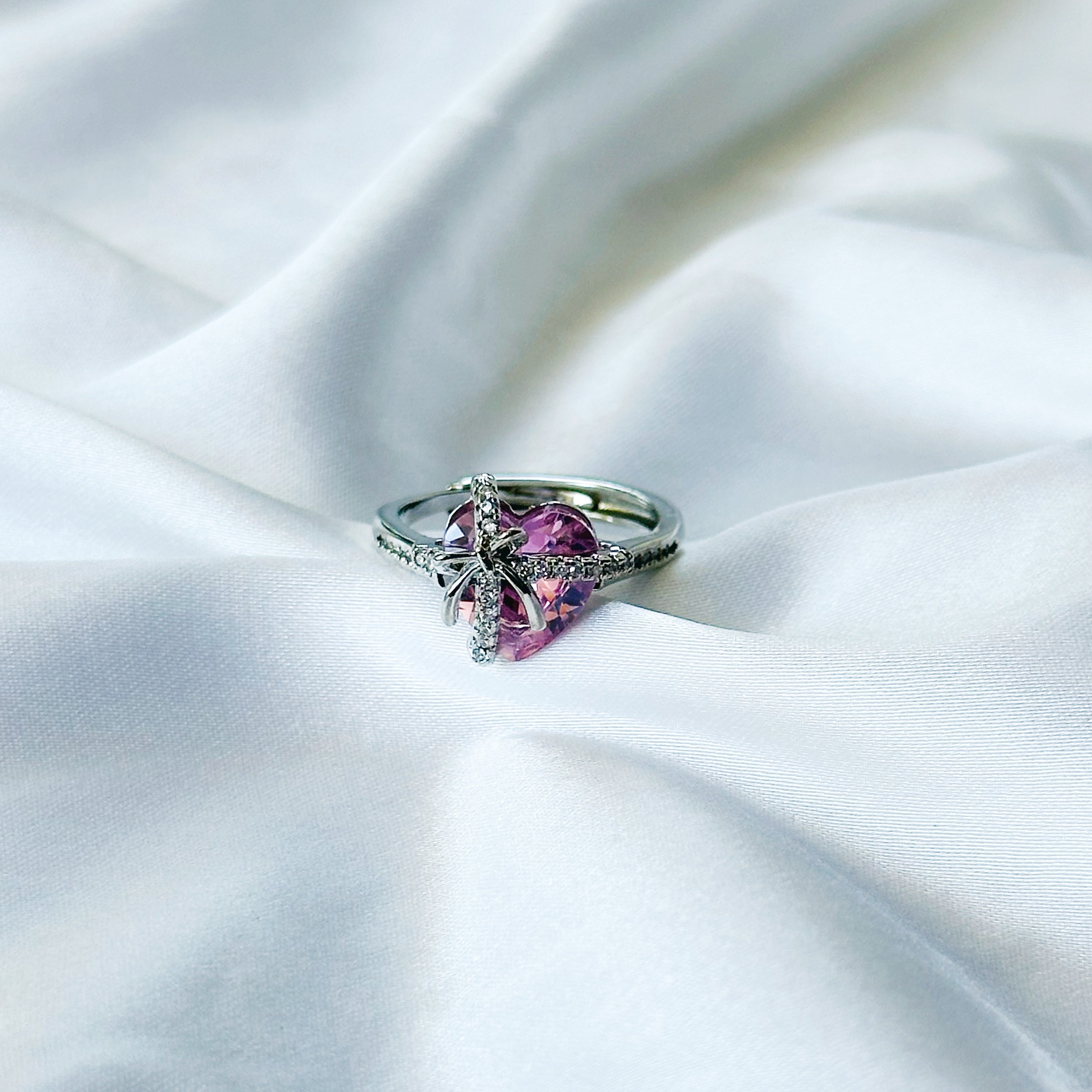 Pink Topaz Cubic Zircon American Diamond Silver Plated Adjustable Ring