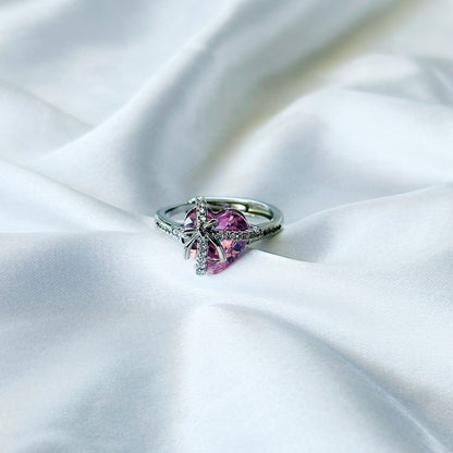 Pink Topaz Cubic Zircon American Diamond Silver Plated Adjustable Ring