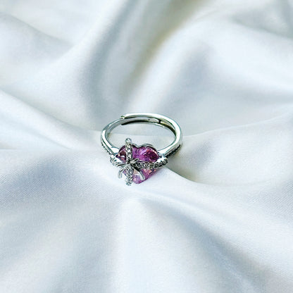 Pink Topaz Cubic Zircon American Diamond Silver Plated Adjustable Ring