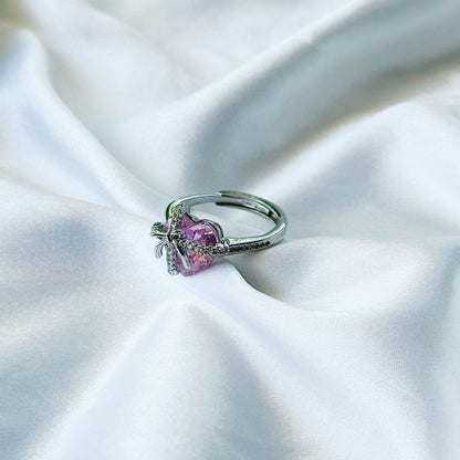Pink Topaz Cubic Zircon American Diamond Silver Plated Adjustable Ring