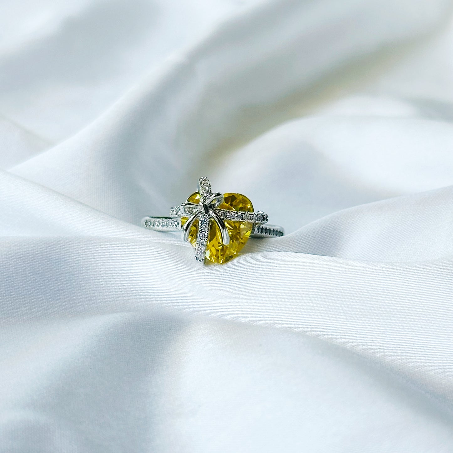 Golden Yellow Inspired CZ Silver-Plated Adjustable Ring