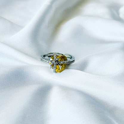 Golden Yellow Inspired CZ Silver-Plated Adjustable Ring