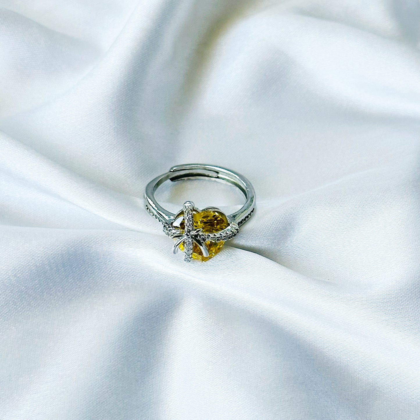 Golden Yellow Inspired CZ Silver-Plated Adjustable Ring