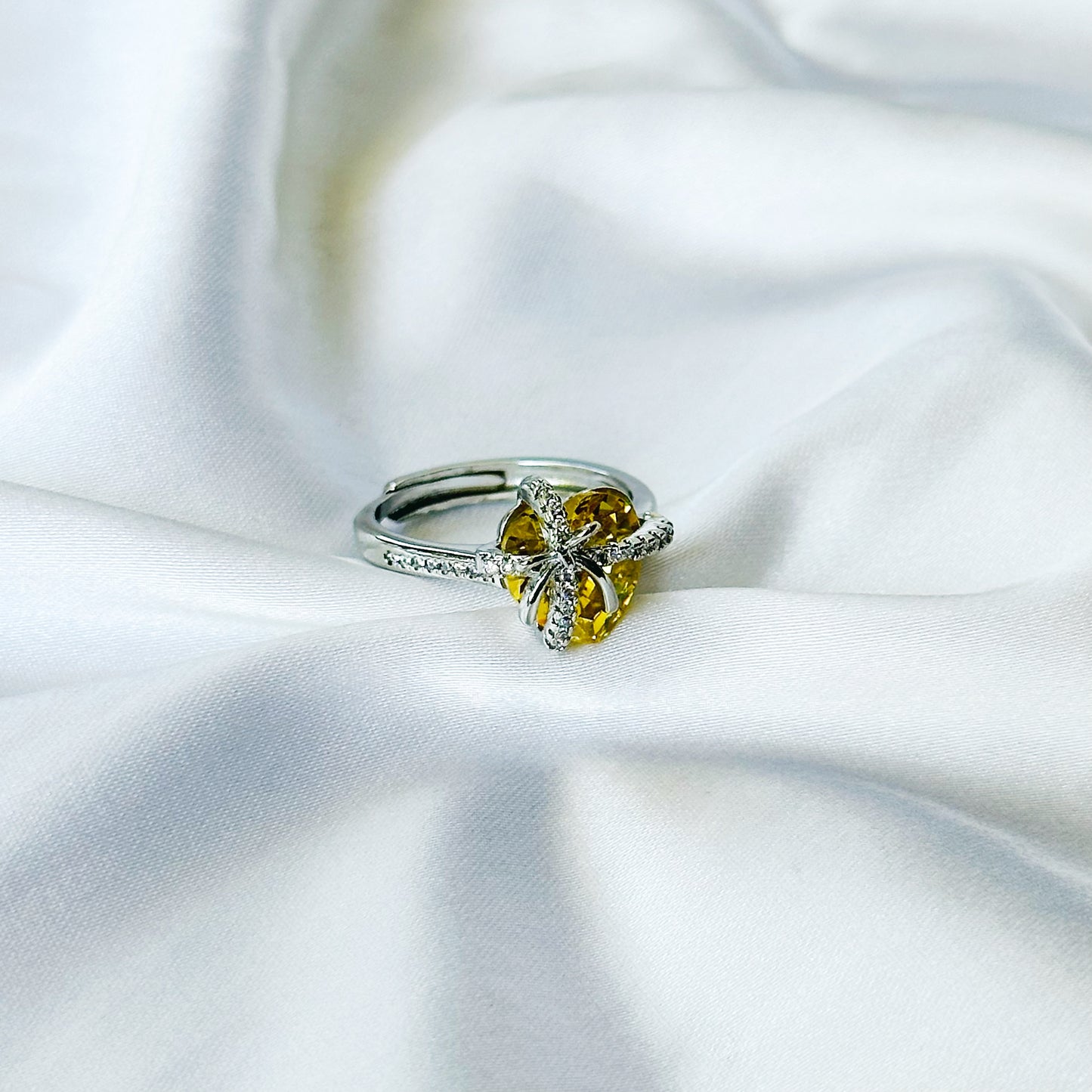 Golden Yellow Inspired CZ Silver-Plated Adjustable Ring