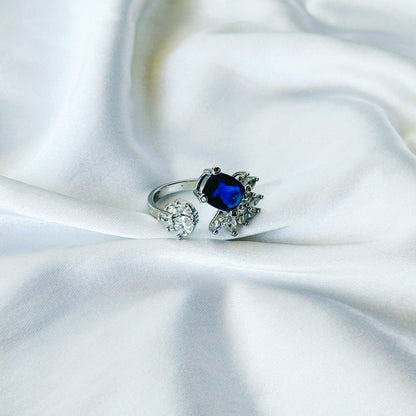 Blue Sapphire Cubic Zircon American Diamond Silver Plated Adjustable Ring