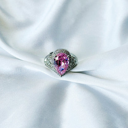 Pink Topaz Cubic Zircon American Diamond Silver Plated Adjustable Ring