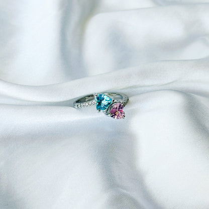 Aqua Blue Sapphire/Pink Topaz Cubic Zircon American Diamond Silver Plated Adjustable Ring
