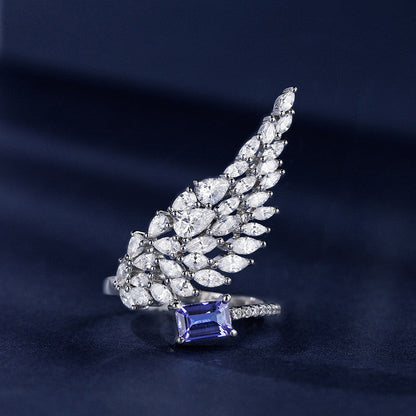 Blue Sapphire Cubic Zircon American Diamond Silver Plated Adjustable Ring