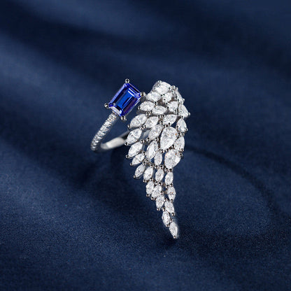 Blue Sapphire Cubic Zircon American Diamond Silver Plated Adjustable Ring