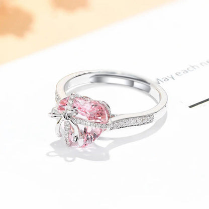 Pink Topaz Cubic Zircon American Diamond Silver Plated Adjustable Ring