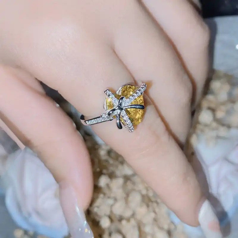 Golden Yellow Inspired CZ Silver-Plated Adjustable Ring