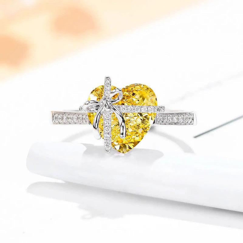 Golden Yellow Inspired CZ Silver-Plated Adjustable Ring