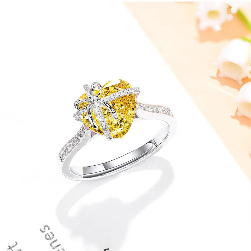 Golden Yellow Inspired CZ Silver-Plated Adjustable Ring