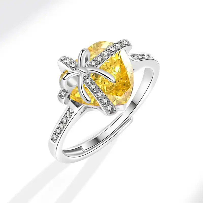 Golden Yellow Inspired CZ Silver-Plated Adjustable Ring