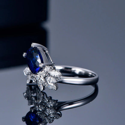 Blue Sapphire Cubic Zircon American Diamond Silver Plated Adjustable Ring