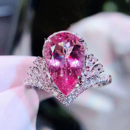 Pink Topaz Cubic Zircon American Diamond Silver Plated Adjustable Ring