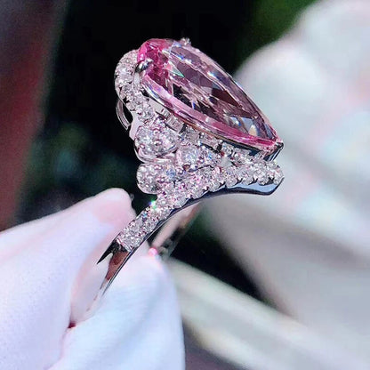Pink Topaz Cubic Zircon American Diamond Silver Plated Adjustable Ring