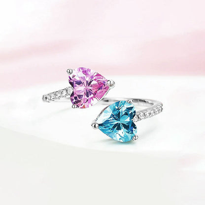 Aqua Blue Sapphire/Pink Topaz Cubic Zircon American Diamond Silver Plated Adjustable Ring