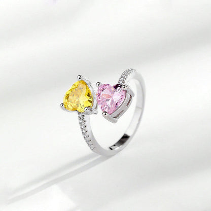 Yellow Topaz/Pink Topaz Cubic Zircon American Diamond Silver Plated Adjustable Ring