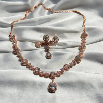 American Diamond Rose Gold Plated Necklace Set