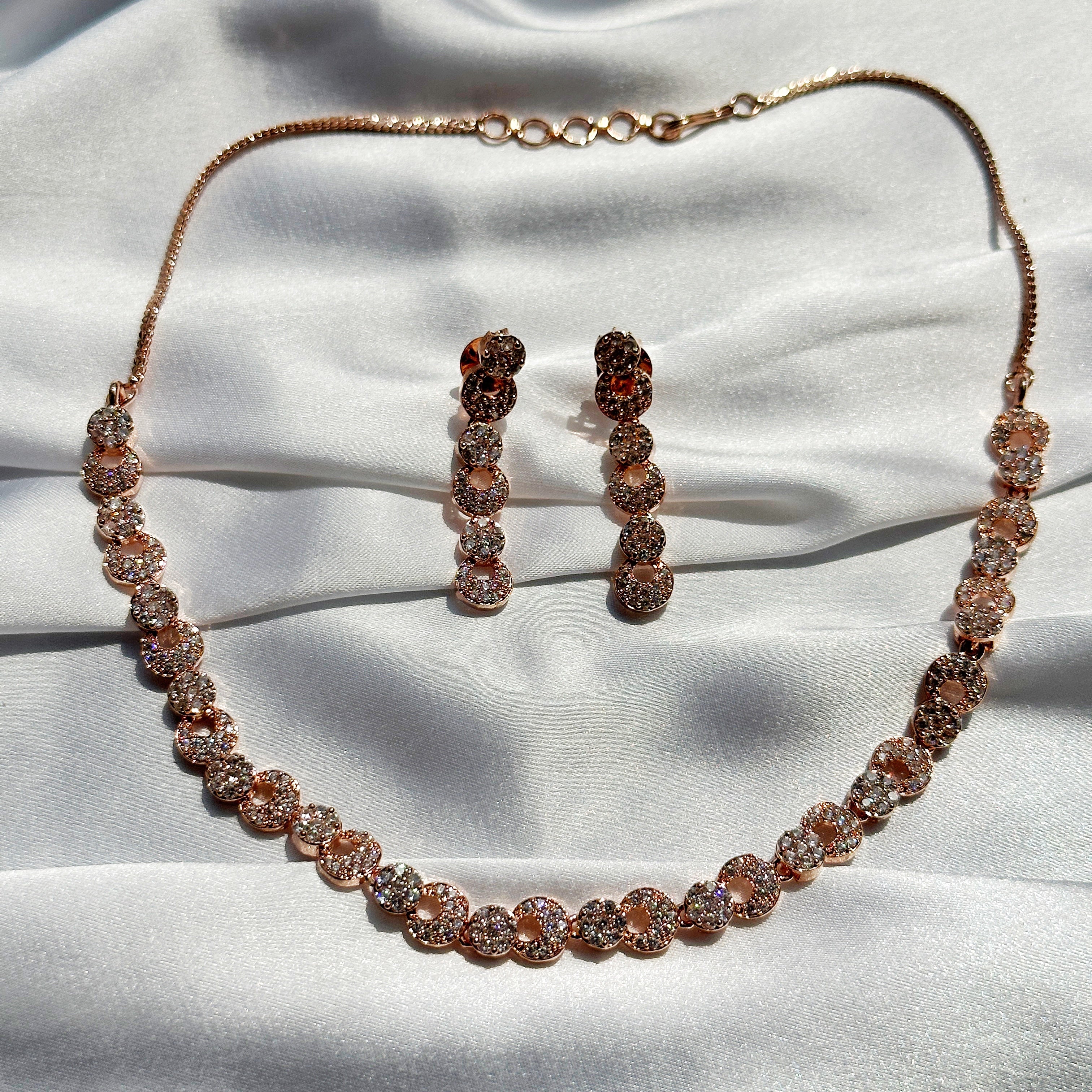 American Diamond Rose Gold Plated Necklace Set