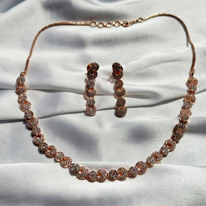 American Diamond Rose Gold Plated Necklace Set