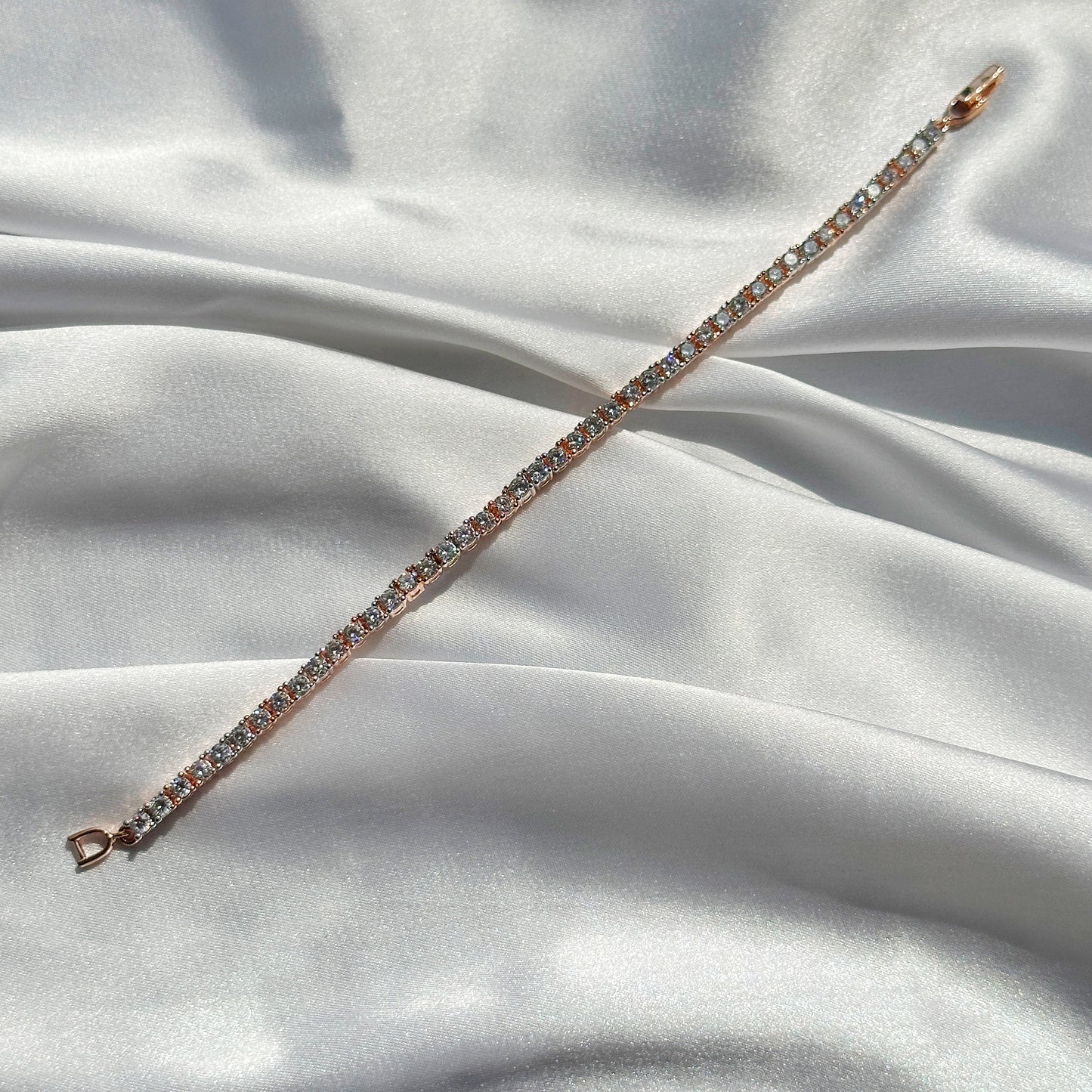 Tennis American Diamond Rose Gold & Silver Plated Chain Bracelet