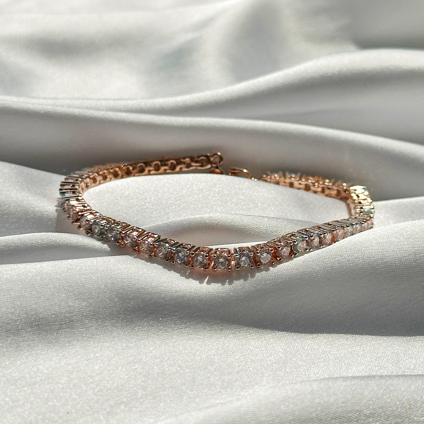 Tennis American Diamond Rose Gold & Silver Plated Chain Bracelet