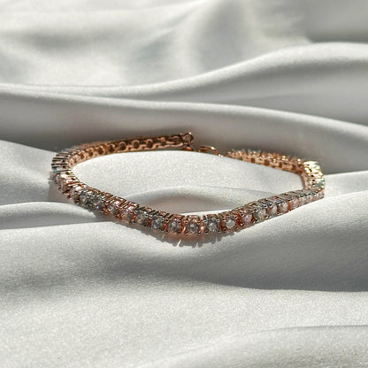 Tennis American Diamond Rose Gold & Silver Plated Chain Bracelet