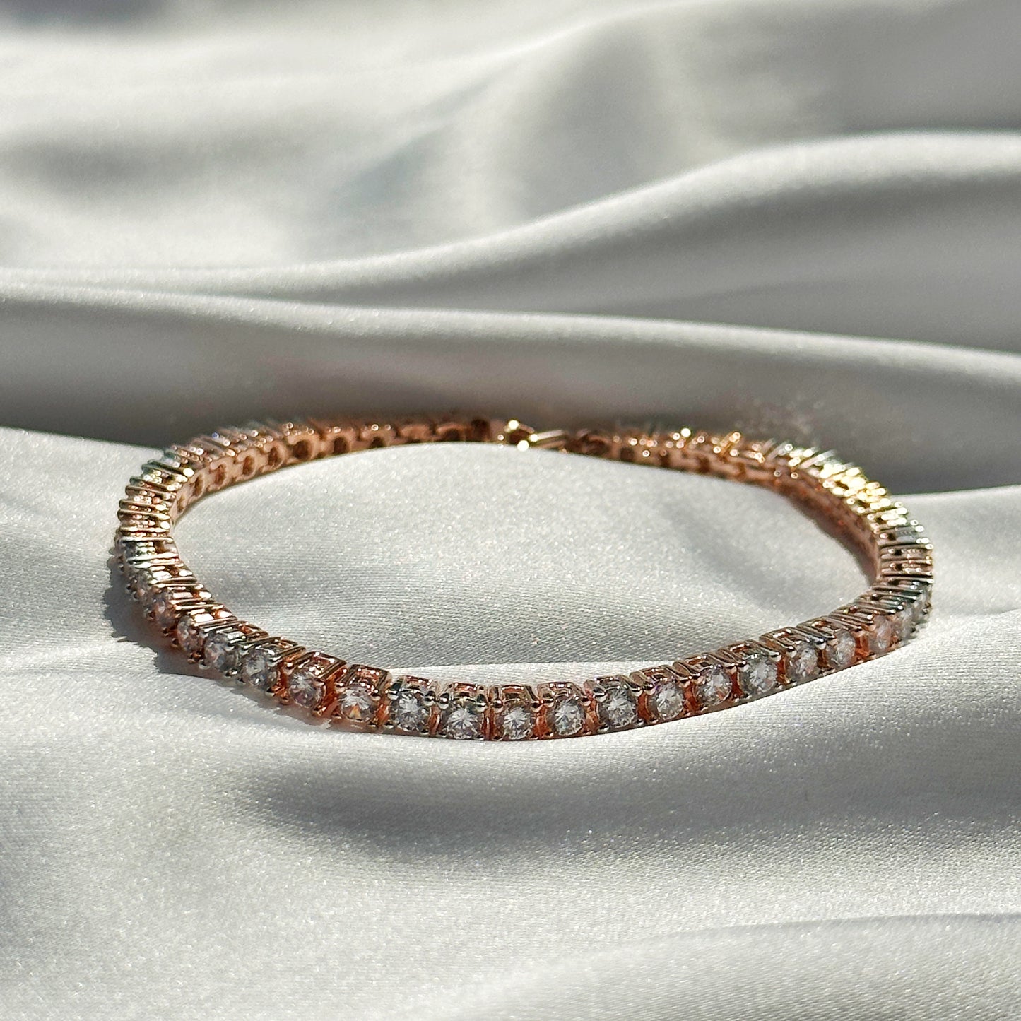 Tennis American Diamond Rose Gold & Silver Plated Chain Bracelet